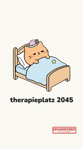 Handy-Hintergrund hell: Katze mit Schlafmütze im Bett, Text „therapieplatz 2045“